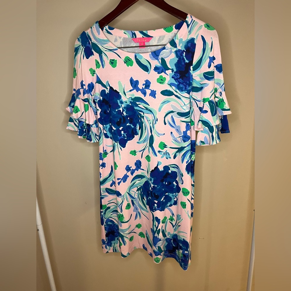 Lily Pulitzer Pink and Blue Floral Bell Sleeve Dress